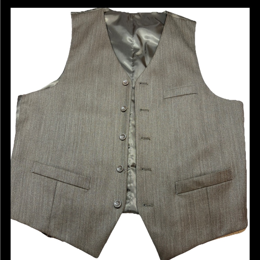 Loriano Super 100s Cloth BROWN Wool Herringbone Button VEST Waistcoat Men’s 40R